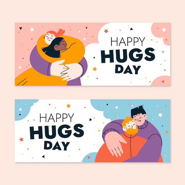 Hand drawn flat hug day horizontal banners set