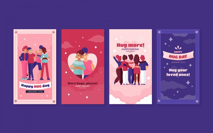 Free Vector hand drawn flat hug day instagram stories collection