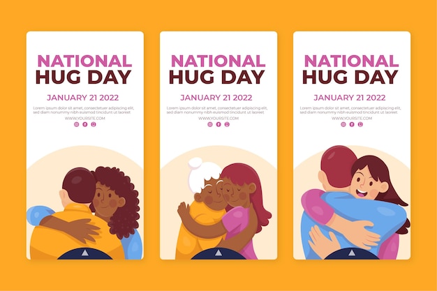 Free vector hand drawn flat hug day instagram stories collection