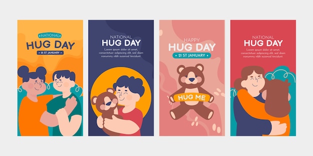 Free vector hand drawn flat hug day instagram stories collection