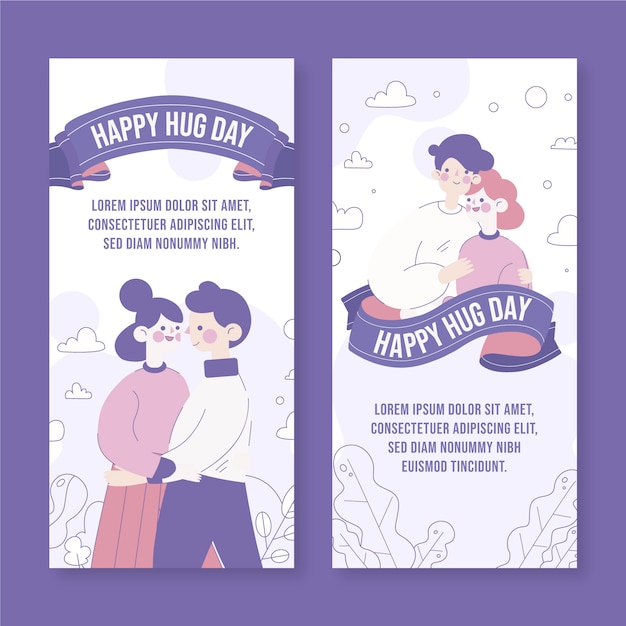 Hand drawn flat hug day vertical banners set