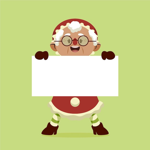 Hand drawn flat illustration of christmas character holding blank banner