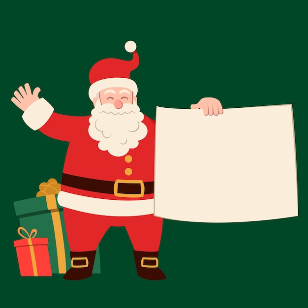 Нарисованная рукой плоская иллюстрация рождественского персонажа, держащего пустой знамя