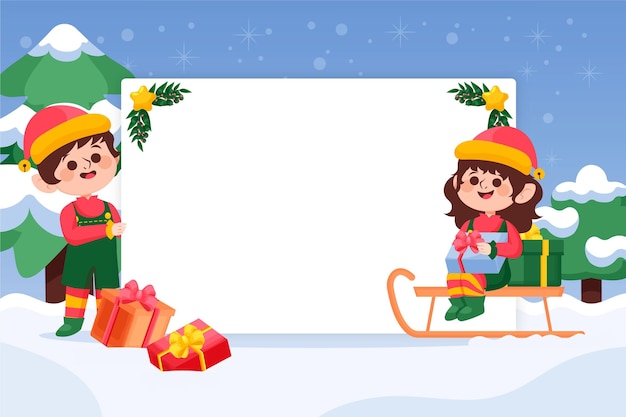 Free vector hand drawn flat illustration of christmas character holding blank banner