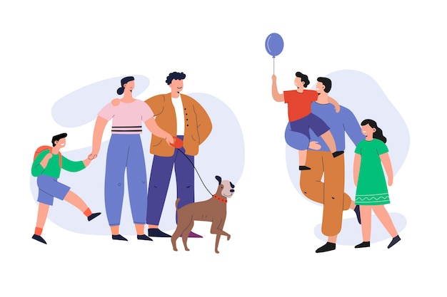 Free Vector hand drawn flat illustration of family scenes