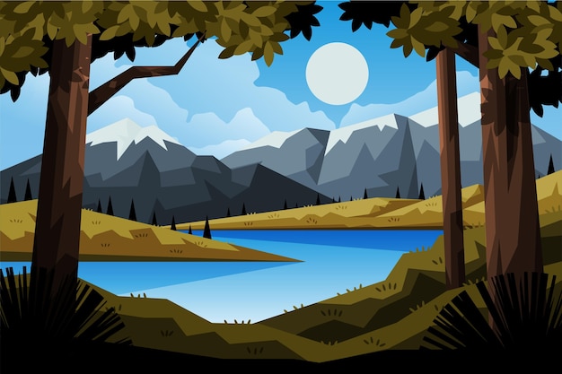 Hand drawn flat illustration of landscape