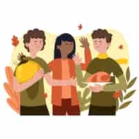 Free vector hand drawn flat illustration of people celebrating thanksgiving