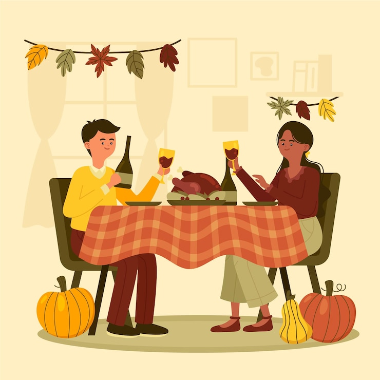 Free Vector hand drawn flat illustration of people celebrating thanksgiving