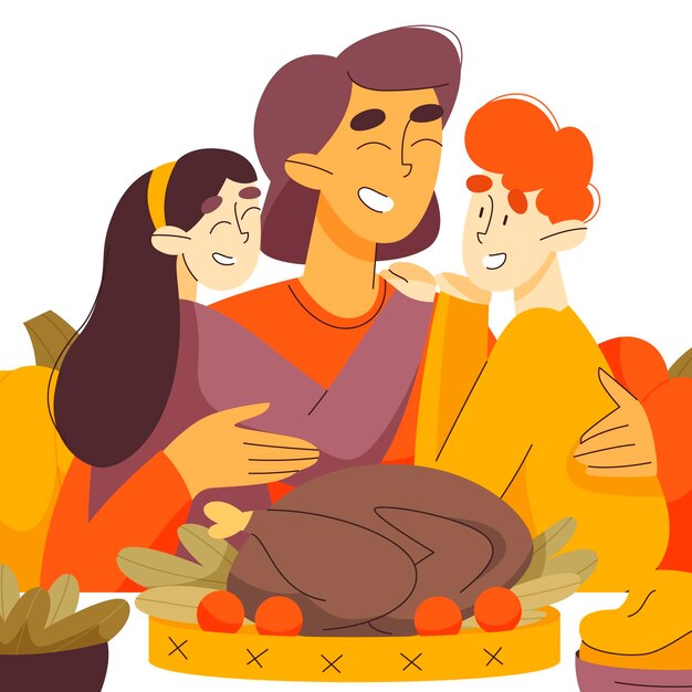 Hand drawn flat illustration of people celebrating thanksgiving