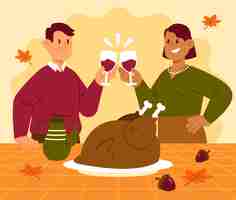 Free vector hand drawn flat illustration of people celebrating thanksgiving