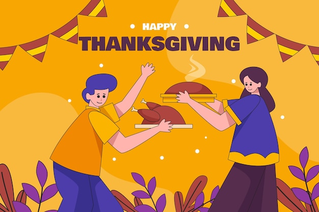 Hand drawn flat illustration of people celebrating thanksgiving