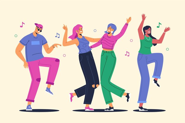 Hand drawn flat illustration of people dancing