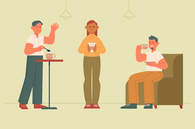 Free vector hand drawn flat illustration of people with hot drinks