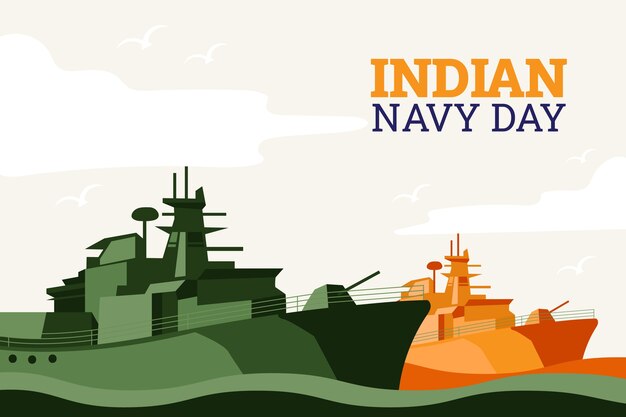 Нарисованная рукой плоская иллюстрация дня военно-морского флота Индии
