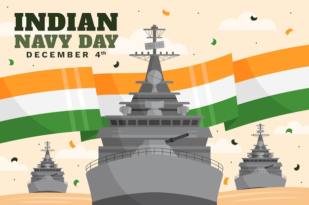 Hand drawn flat indian navy day illustration