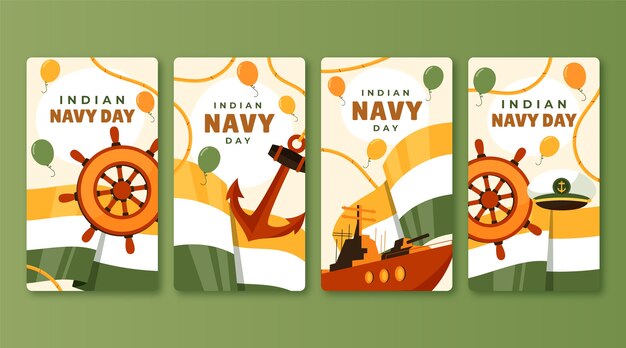 hand drawn flat indian navy day instagram stories collection