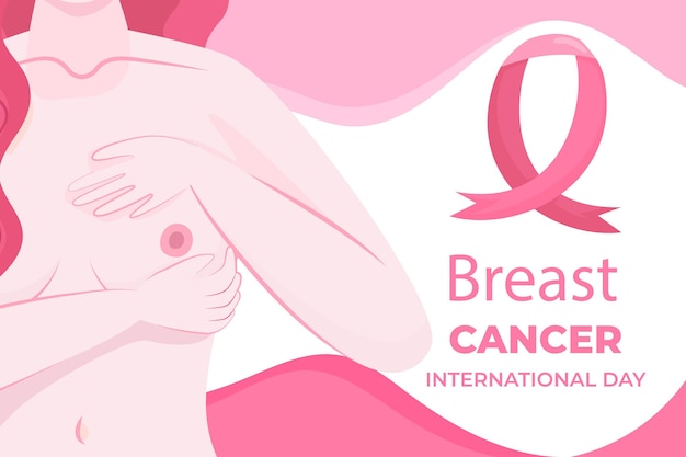 Hand drawn flat international day against breast cancer background