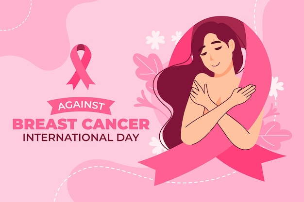 乳がんの背景に対して手描きフラット国際日