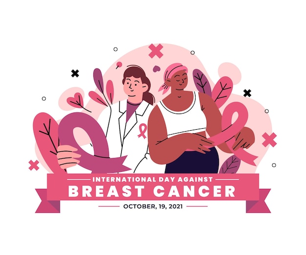 Hand drawn flat international day against breast cancer illustration