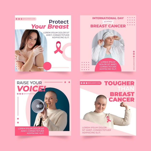 Hand drawn flat international day against breast cancer instagram posts collection with photo