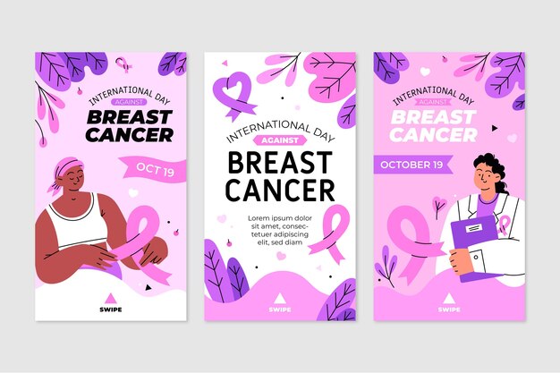 Hand drawn flat international day against breast cancer instagram stories collection