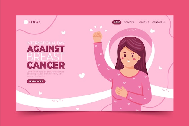 Free vector hand drawn flat international day against breast cancer landing page template