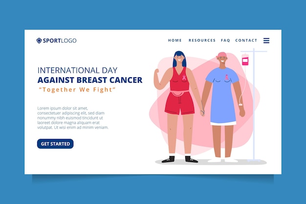 Hand drawn flat international day against breast cancer landing page template