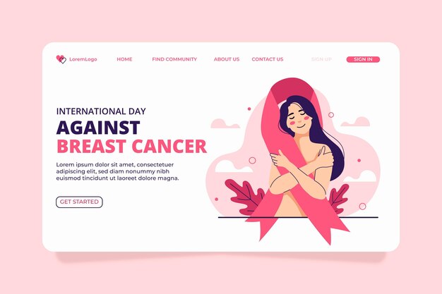 Hand drawn flat international day against breast cancer landing page template