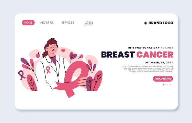 Бесплатное векторное изображение Ручной обращается плоский шаблон целевой страницы международного дня борьбы с раком груди