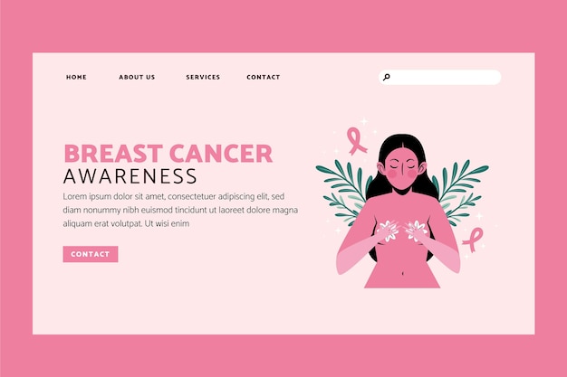 Hand drawn flat international day against breast cancer landing page template