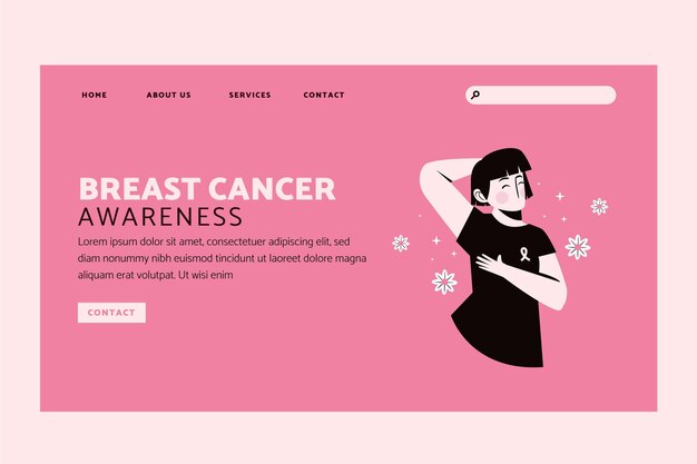 乳がんのランディングページテンプレートに対する手描きのフラット国際デー