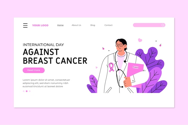 Ручной обращается плоский шаблон целевой страницы международного дня борьбы с раком груди