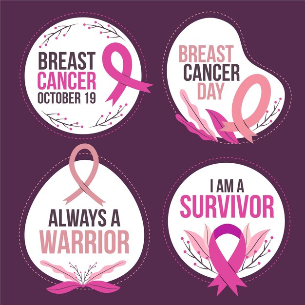 hand drawn flat international day against breast cancer lettering labels collection