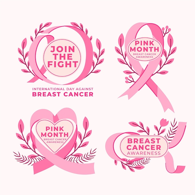 Hand drawn flat international day against breast cancer lettering labels collection