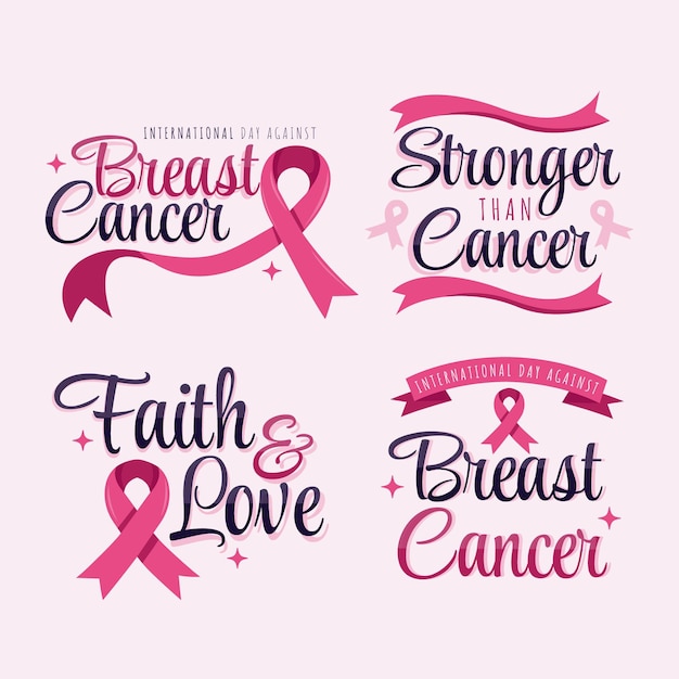 Free vector hand drawn flat international day against breast cancer lettering labels collection