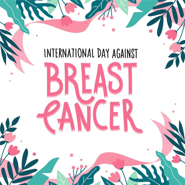 Giornata internazionale piatta disegnata a mano contro le scritte sul cancro al seno