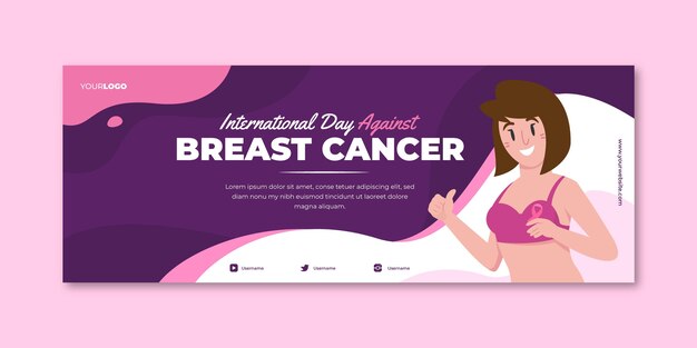 乳がんソーシャルメディアカバーテンプレートに対して手描きフラット国際日