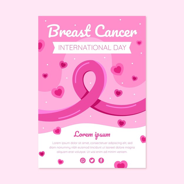 Hand drawn flat international day against breast cancer vertical flyer template