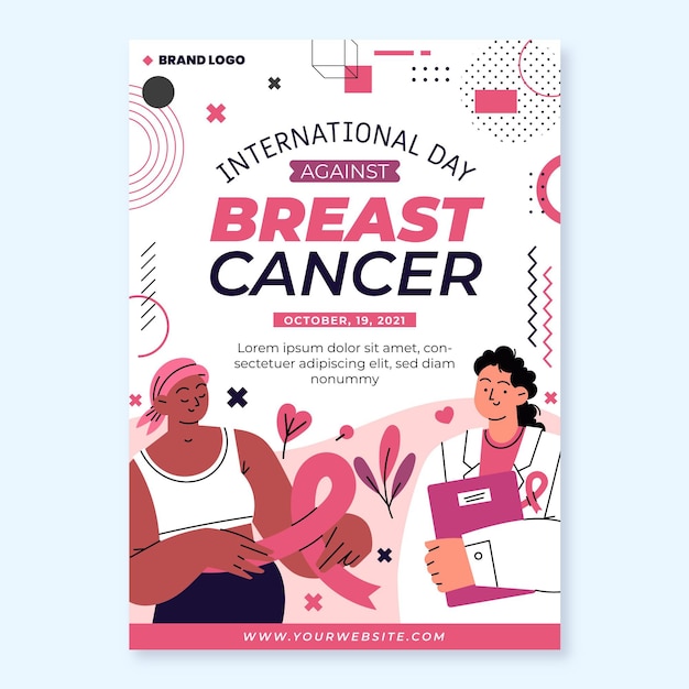 Hand drawn flat international day against breast cancer vertical poster template