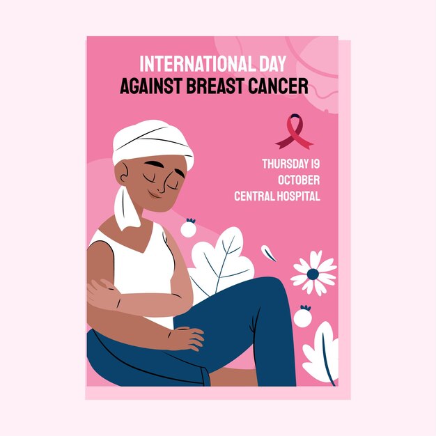 Hand drawn flat international day against breast cancer vertical poster template