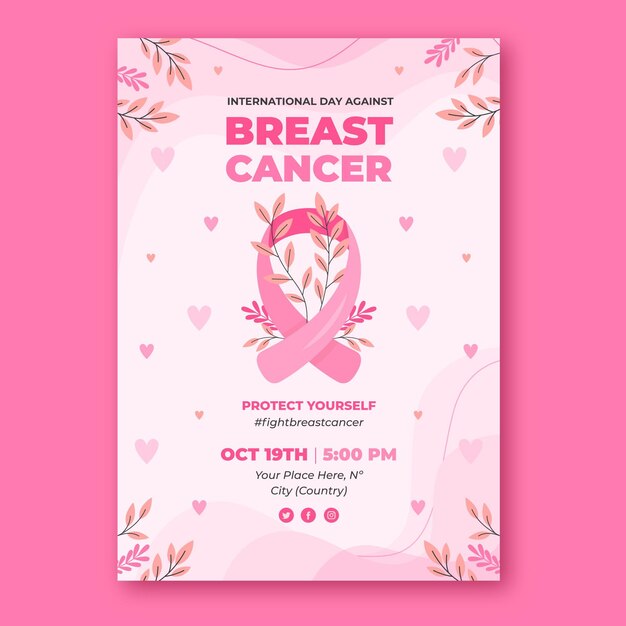 Free vector hand drawn flat international day against breast cancer vertical poster template