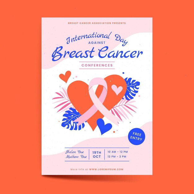 유방암 수직 포스터 템플릿에 대한 손으로 그린 평평한 국제의 날