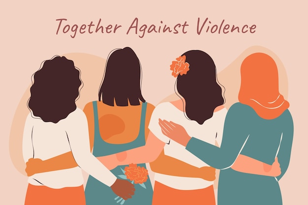 여성 배경에 대한 폭력을 제거하기 위한 손으로 그린 평평한 국제의 날