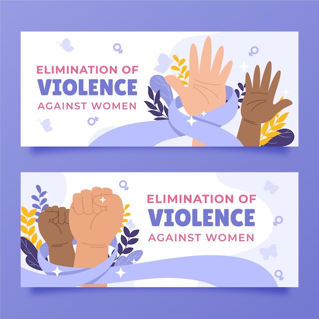 Hand drawn flat international day for the elimination of violence against women horizontal banners set