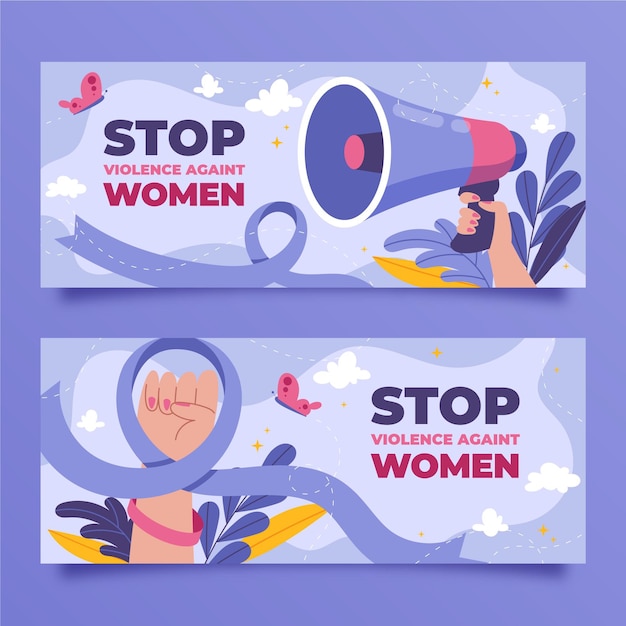 Vettore gratuito giornata internazionale piatta disegnata a mano per l'eliminazione della violenza contro le donne set di banner orizzontali