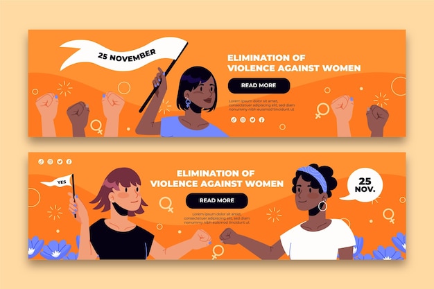 Hand drawn flat international day for the elimination of violence against women horizontal banners set