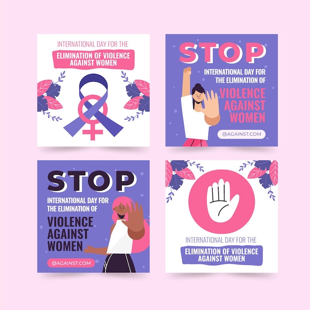 女性に対する暴力撤廃のための手描きのフラットな国際デーInstagramの投稿コレクション