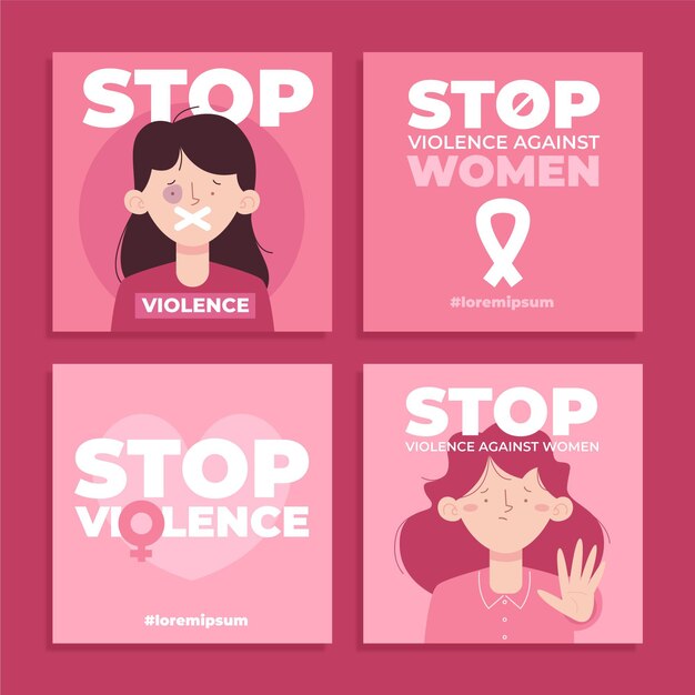 Hand drawn flat international day for the elimination of violence against women instagram posts collection