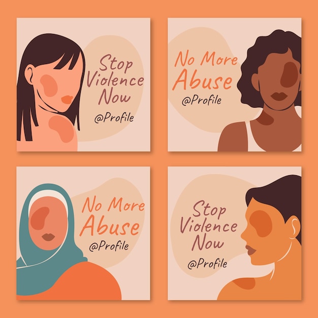 Free vector hand drawn flat international day for the elimination of violence against women instagram posts collection