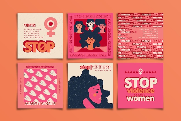 Free vector hand drawn flat international day for the elimination of violence against women instagram posts collection